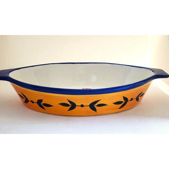 Casserole/Serving/Baking Dish-Rooster-White-Navy Blue-Hand Painted-12" Long - Picture 4 of 12